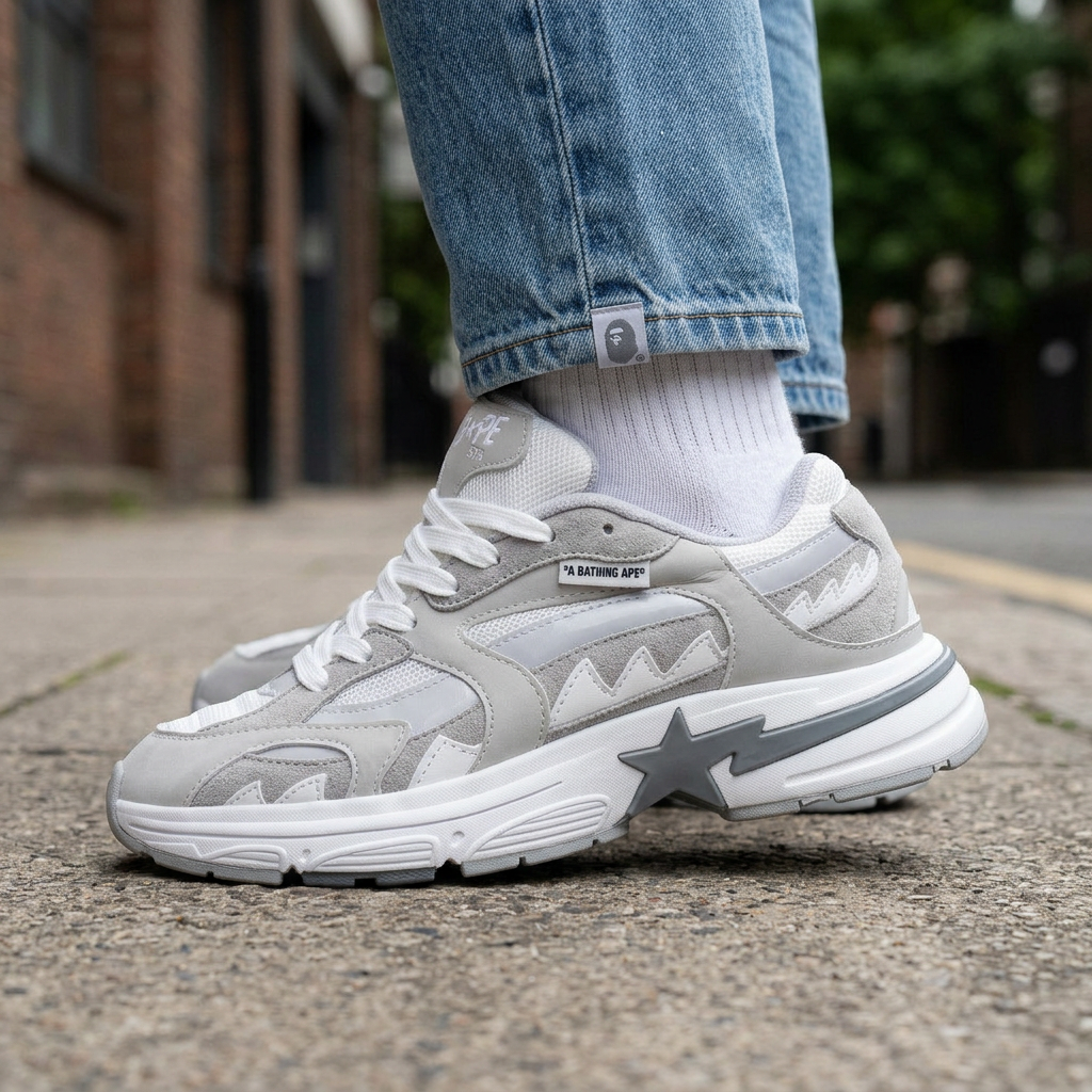 BAPE CABALLERO GRIS BLANCO